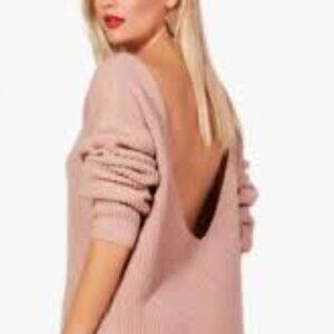 Boohoo Plush Pink Small Low Back Sweater Dress